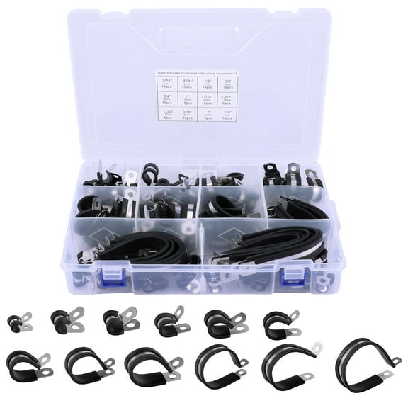 Stainless Steel Pipe Clamp Assortment Kit Multipurpose Solid Rubber Cushion Insulated Wire Clamp Easy to Install Metal Wire Cable Clip for Hose