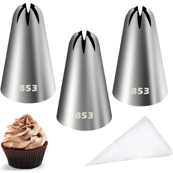 Stainless Steel Piping Tips Set with 20 Disposable Pastry Bags | 853 Frosting Tip, Cake Decorating, Cupcake Decorating Kit