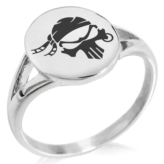 Stainless Steel Pirate Bandit Skull Minimalist Oval Top Polished Statement Signet Ring