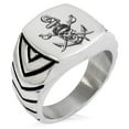 thumbnail image 1 of Stainless Steel Pirate Skull Anchor & Cross Swords Chevron Pattern Biker Style Polished Ring, 1 of 1