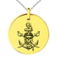 thumbnail image 1 of Stainless Steel Pirate Skull Anchor & Cross Swords Engraved Small Medallion Circle Charm Pendant Necklace, 1 of 1