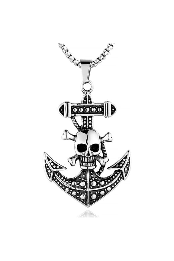 Stainless Steel Pirate Skull Anchor Necklace Pendant