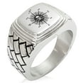 thumbnail image 1 of Stainless Steel Pirate Skull Compass Geometric Pattern Step-Down Biker Style Polished Ring, 1 of 1