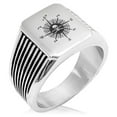 thumbnail image 1 of Stainless Steel Pirate Skull Compass Needle Stripe Pattern Biker Style Polished Ring, 1 of 1