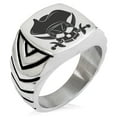 thumbnail image 1 of Stainless Steel Pirate Skull & Cross Swords Chevron Pattern Biker Style Polished Ring, 1 of 1