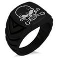 thumbnail image 1 of Stainless Steel Pirate Skull & Crossbones Chevron Pattern Biker Style Polished Ring, 1 of 1