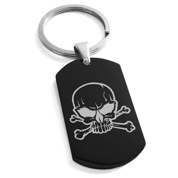 Tioneer Stainless Steel Pirate Skull & Crossbones Engraved Dog Tag Keychain Keyring
