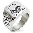 thumbnail image 1 of Tioneer Stainless Steel Pirate Skull & Crossbones Geometric Pattern Biker Style Polished Ring, 1 of 1