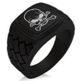 thumbnail image 1 of Stainless Steel Pirate Skull & Crossbones Geometric Pattern Step-Down Biker Style Polished Ring, 1 of 1