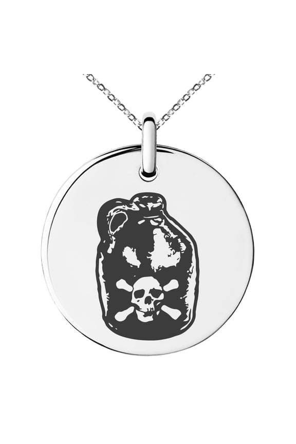 Stainless Steel Pirate Skull Crossbones Rum Engraved Small Medallion Circle Charm Pendant Necklace