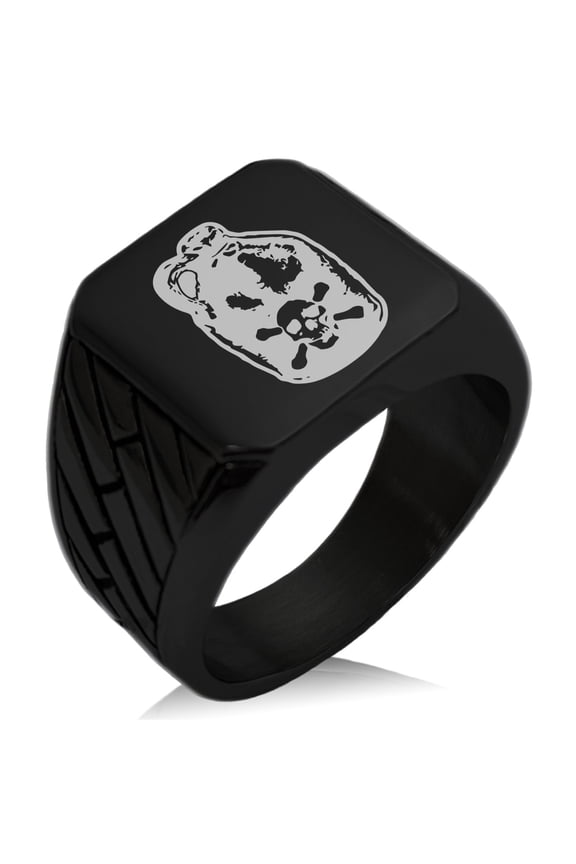 Stainless Steel Pirate Skull Crossbones Rum Geometric Pattern Biker Style Polished Ring