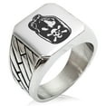 thumbnail image 1 of Stainless Steel Pirate Skull Crossbones Rum Geometric Pattern Biker Style Polished Ring, 1 of 1