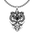 thumbnail image 1 of Stainless Steel Pirate Skull Lotus Dragon Pendant Necklace, 1 of 3