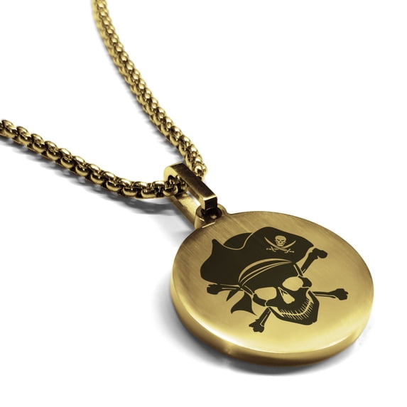 Stainless Steel Pirate Warrior Champion Round Medallion Pendant Necklace