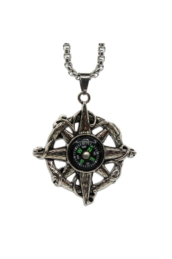 Stainless Steel Pirate Working Compass Necklace Pendant