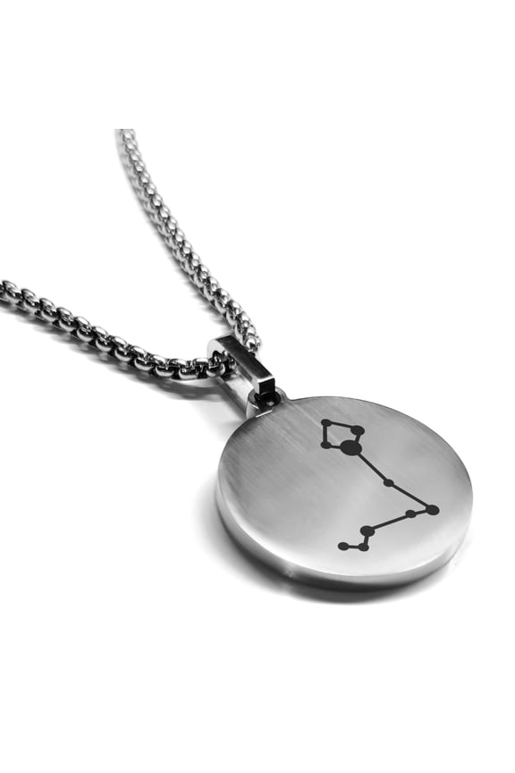 Stainless Steel Pisces (Two Fishes) Astrology Constellation Round Medallion Pendant Necklace