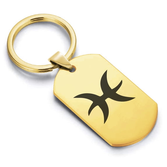 Stainless Steel Pisces Zodiac Sign (Two Fishes) Dog Tag Keychain Circle Ring