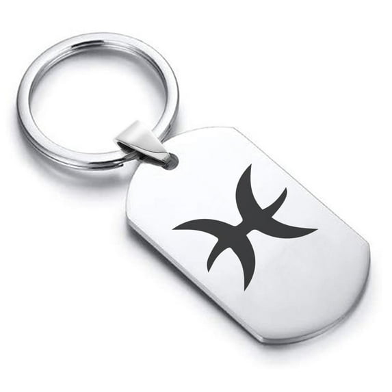 Stainless Steel Pisces Zodiac Sign (Two Fishes) Dog Tag Keychain Circle Ring