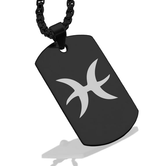 Stainless Steel Pisces Zodiac Sign (Two Fishes) Dog Tag Pendant Necklace