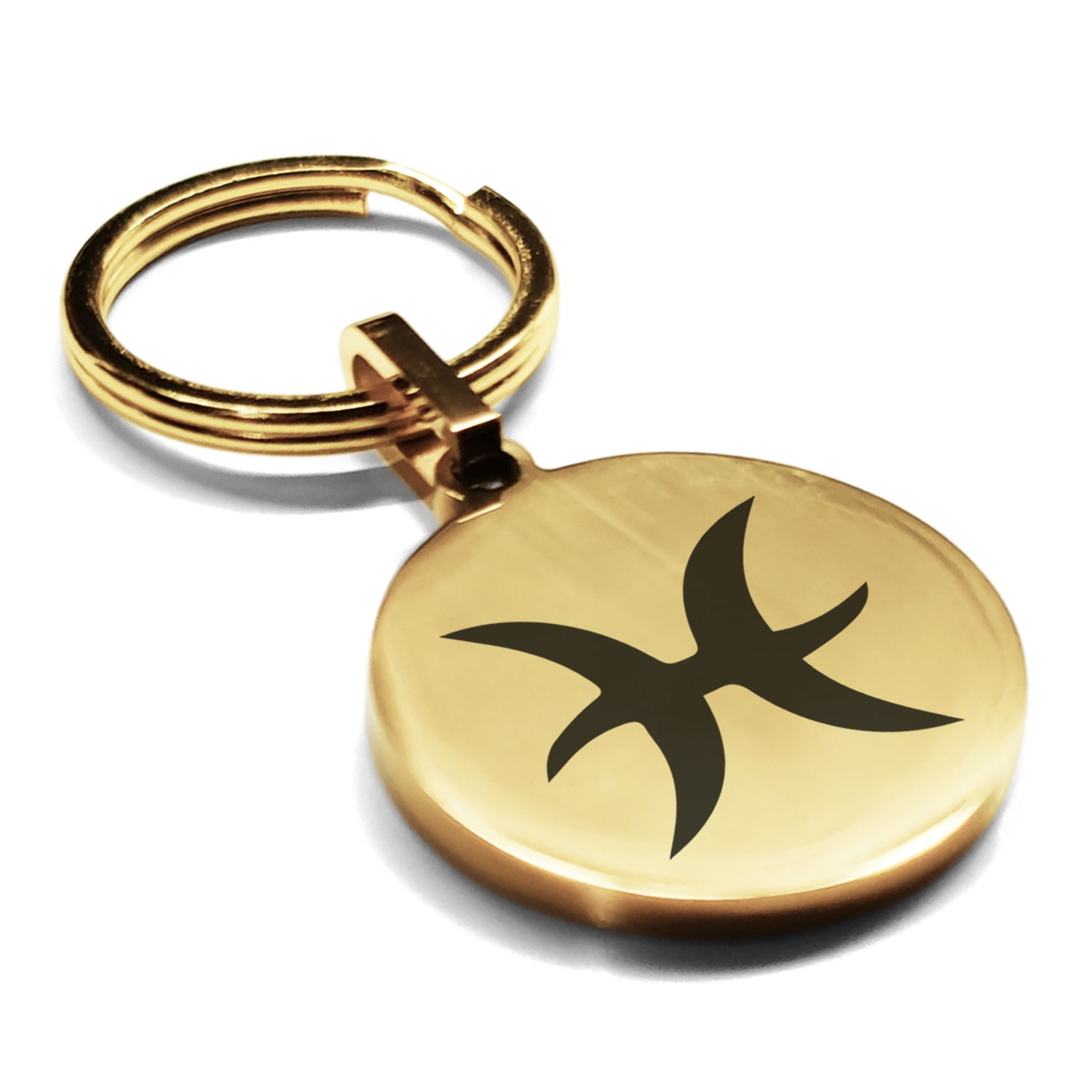 Pisces Gold Keychain Zodiac Pisces Keychain Stainless Steel Gold Silver