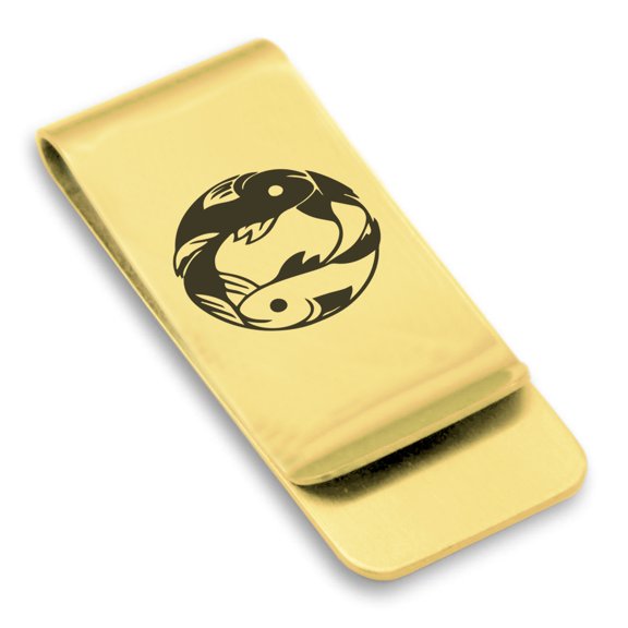 Stainless Steel Pisces Zodiac (Two Fishes) Classic Slim Money Clip Credit Card Holder