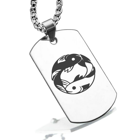 Stainless Steel Pisces Zodiac (Two Fishes) Dog Tag Pendant Necklace