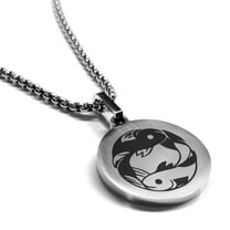 Stainless Steel Pisces Zodiac (Two Fishes) Round Medallion Pendant Necklace