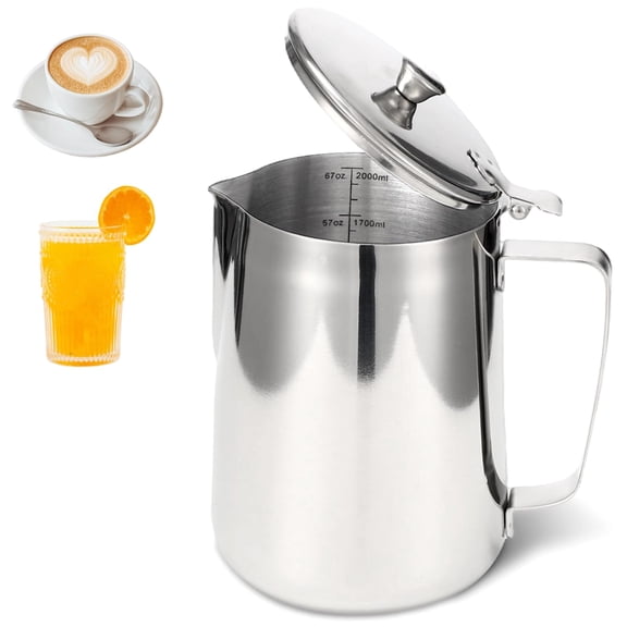 Stainless Steel Pitcher with Lid, 67 oz/2000 ml Large Capacity with Scales | 304 Stainless Steel Water Pitcher