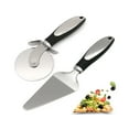 thumbnail image 1 of Stainless Steel Pizza Cutter Roller and Spatula Set | Two-Piece Pizza Knife and Shovel Tool | Ergonomic Handle | Easy Dough Lattice Rotary Cutter | Home Restaurant Pastry Kit, 1 of 5