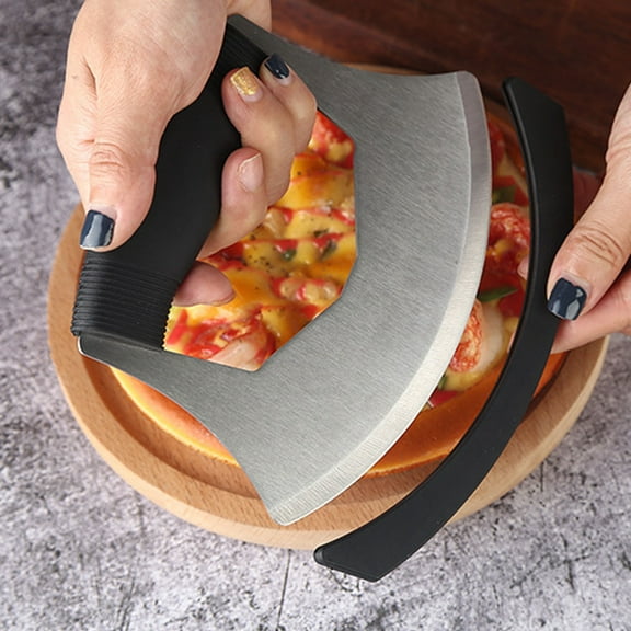 Stainless Steel Pizza Cutter Wheel with Curved Blade - Kitchen Utensil for Cutting Pizza, Herbs, Cheese & Dough - Ergonomic Non-Slip Handle - Multipurpose Slicer Tool for Home Cooking, Parties