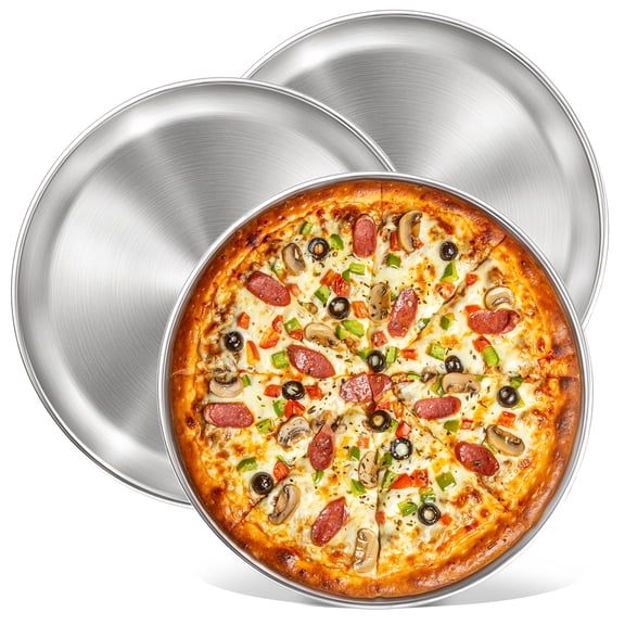 Stainless Steel Pizza Pan 12Inch, Set of 3 Round Pizza Pans for Oven, Large Metal Pizza Tray Baking Sheet, Thick Dishwasher Safe
