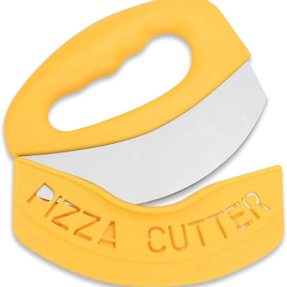 Stainless Steel Pizza Rocker Knife, 6-Inch Sharp Curved Blade Pizza Slicer with Ergonomic Grip Handle for Kitchen and Parties, Bumblebee Yellow