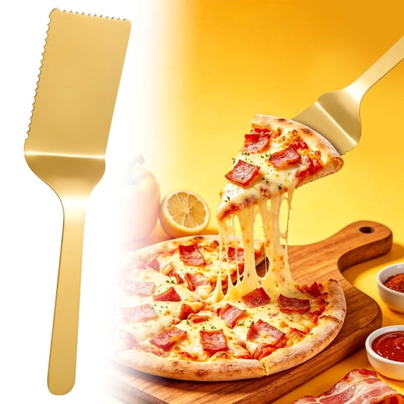 Stainless Steel Pizza Spatula - Turner Slice Server - Kitchen Baking Tool - Pizza Peel Wide Spatula - Serving Turner Pastry Cake - Gold