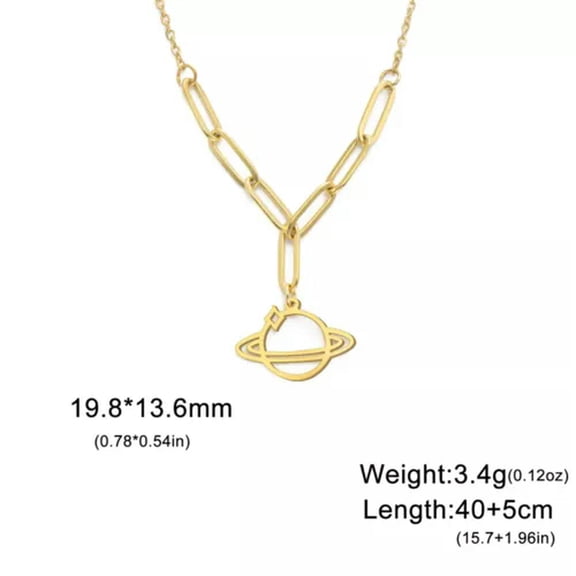 Stainless Steel Planet Saturn Pendant Necklace for Women Trendy Universe Jewelry
