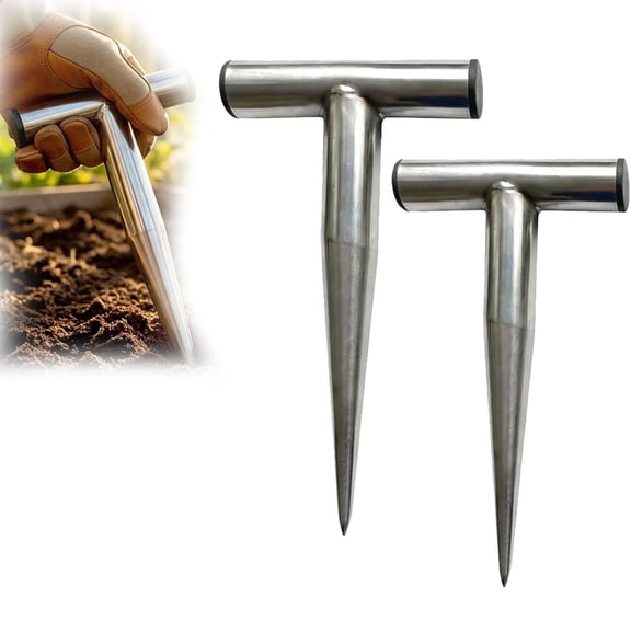 Stainless Steel Plant Hole Digger, Hand Garden Dibber for Planting Seeds, Bulb Planter Tool Dibber, T-Handle Plant Hole Punch, Rust-Proof Hand Hole Digger Tool for Indoor & Outdoor Gardening