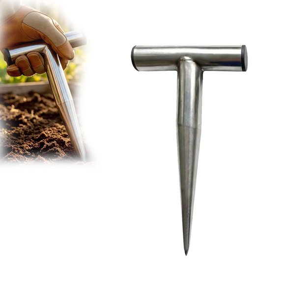 Stainless Steel Plant Hole Digger, Hand Garden Dibber for Planting Seeds, Bulb Planter Tool Dibber, T-Handle Plant Hole Punch, Rust-Proof Hand Hole Digger Tool for Indoor & Outdoor Gardening
