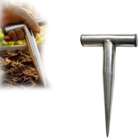 Stainless Steel Plant Hole Digger, Hand Garden Dibber for Planting Seeds, Bulb Planter Tool Dibber, T-Handle Plant Hole Punch, Rust-Proof Hand Hole Digger Tool for Indoor & Outdoor Gardening