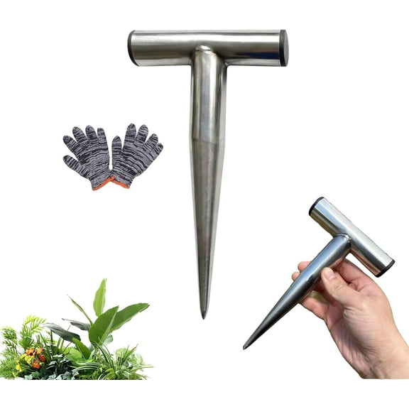Stainless Steel Plant Hole Digger, Stainless Steel Plant Hole Auger, Bulb Planter Toolf, Hand Held Hole Digger for Sowing, Fertilizing, Transplanting, Bulb,Vegetable Seed Planting (Small)