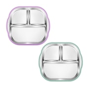 Stainless Steel Plate with Suction Base 3-Compartment Bowl Non-Slip Silicone Grip Unbreakable Metal Dish