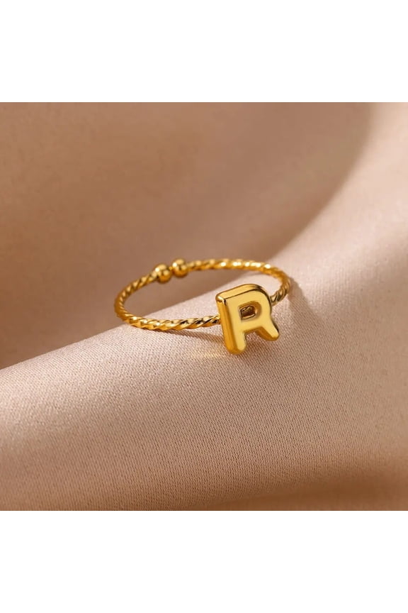Unisex Initial Letter Ring 18K Gold Plated Stainless Steel Alphabet A-Z Personalized Ring Fashion Jewelry Gift for