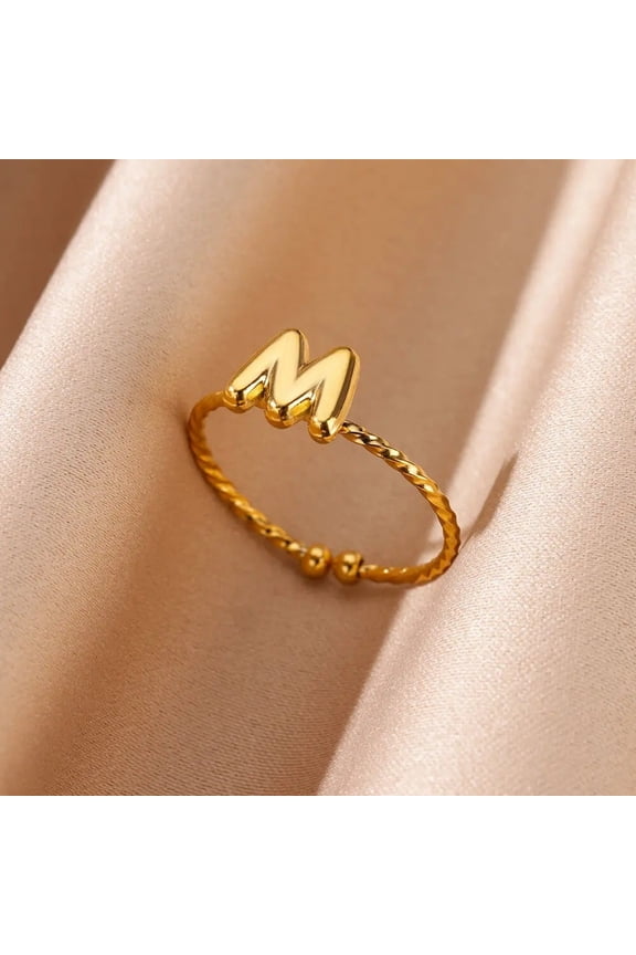 Unisex Initial Letter Ring 18K Gold Plated Stainless Steel Alphabet A-Z Personalized Ring Fashion Jewelry Gift for