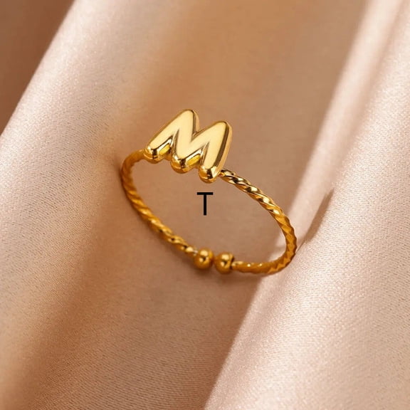 Unisex Initial Letter Ring 18K Gold Plated Stainless Steel Alphabet A-Z Personalized Ring Fashion Jewelry Gift for