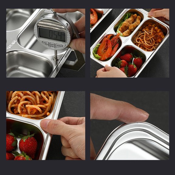 Stainless Steel Plates, Fast Food Plates, Student And ren's Compartments, Square Plates With Four Or Five Compartments And Lids For The Cafeteria, Sus Stainless Steel