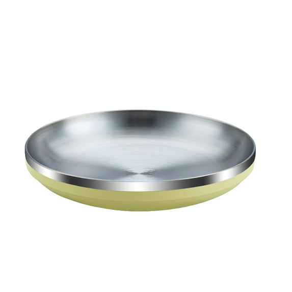 Stainless Steel Plates, Metal Camping Plate, Reusable Food Serving Dish Snack Eating Dishes Round Shatterproof Plate Silver Dinnerware for BBQ Dinner Oven Dishwasher Safe