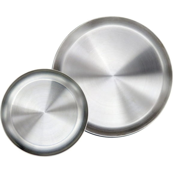 Stainless Steel Plates Set of 2, 10-inch Metal Dinner Plates for Kids Toddlers, Great for Self-feeding/Picnic/Outdoor Camping, Healthy & Non-toxic, Shatterproof & Dishwasher Safe（304）