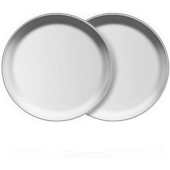 Stainless Steel Plates Set of 2, 8-inch Metal Dinner Plates for Kids Toddlers, Great for Self-feeding/Picnic/Outdoor Camping, Healthy & Non-toxic, Shatterproof & Dishwasher Safe