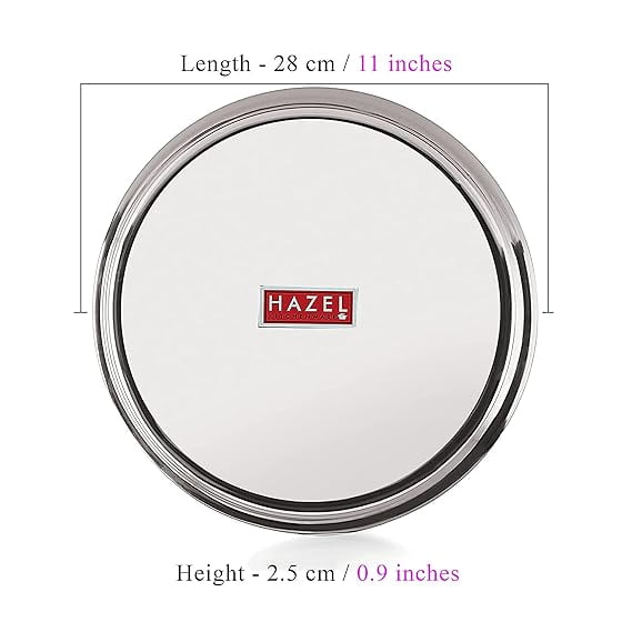 Stainless Steel Plates Set | 28 cm Mirror Finish Thali Set Stainless Steel | Steel Plates Set for Dinner & Lunch, Set of 6