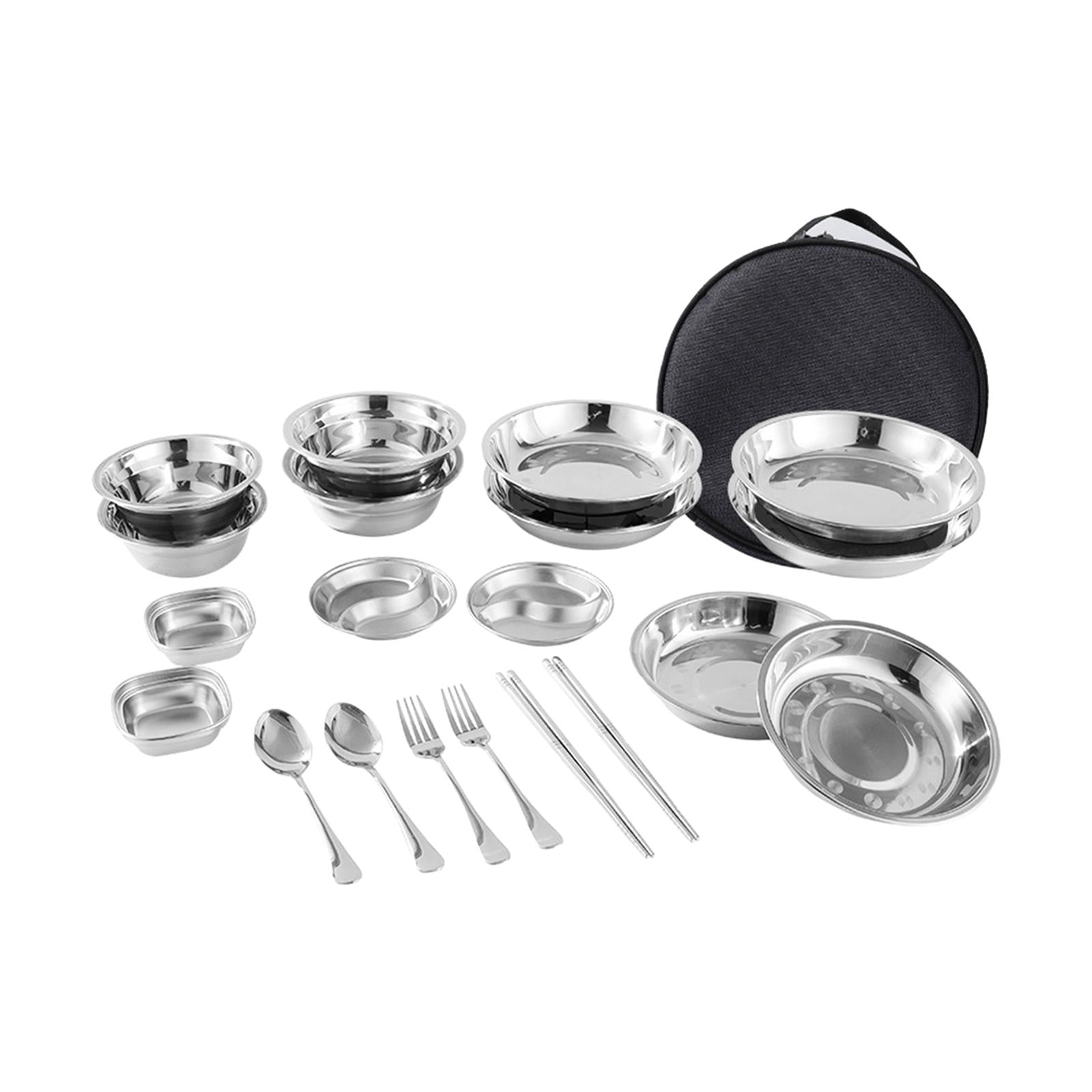 Stainless Steel Plates and Bowls Camping Set for Outdoor Use