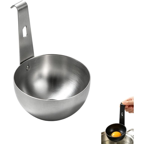 Stainless Steel Poached Egg Maker, Non-Stick Deep Bowl Egg Poacher with Hanging Hook for Kitchen Breakfast (k)