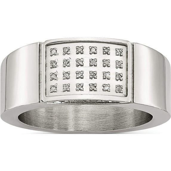 Stainless Steel Polished 1/10Ct Diamond 9.5mm Band (Size 8) Made In China sr419a-8